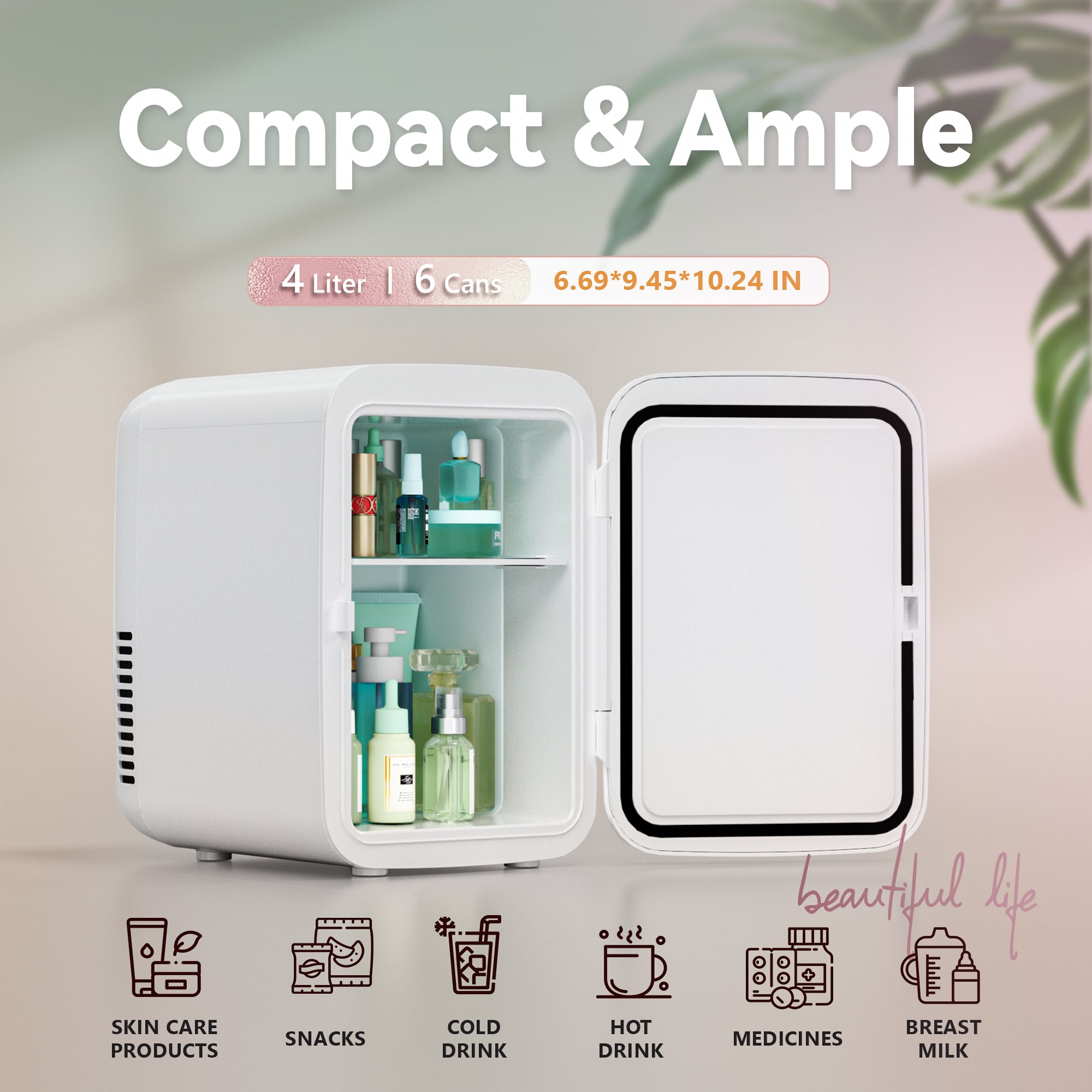 EUHOMY Mini Fridge, 4 AC/DC Small Refrigerator for Skincare, Portable Cooler and Warmer for Skin Care, Beverage, 4L Makeup Mini Fridge - Euhomy