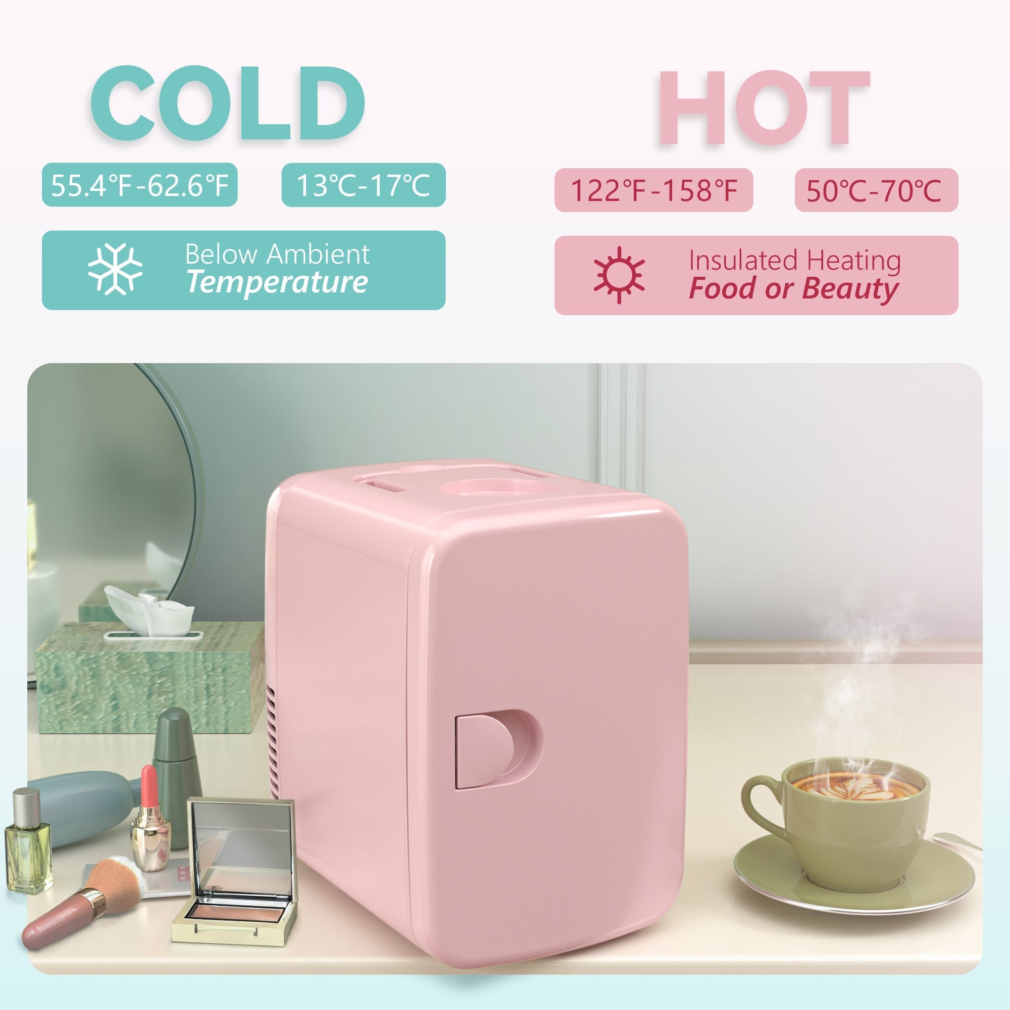 EUHOMY Mini Fridge, 4 AC/DC Small Refrigerator for Skincare, Portable Cooler and Warmer for Skin Care, Beverage, 4L Makeup Mini Fridge - Euhomy