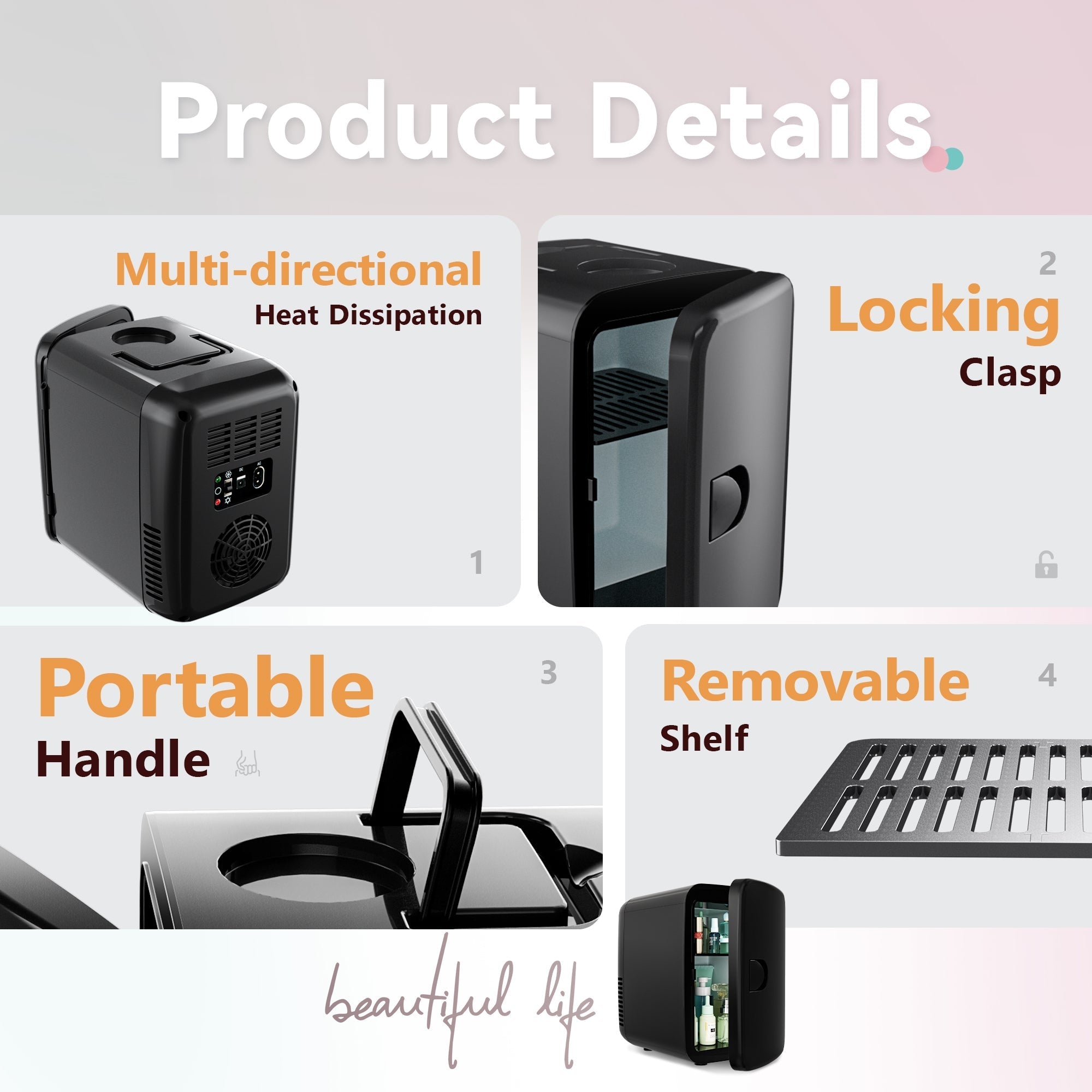EUHOMY Mini Fridge, 4 AC/DC Small Refrigerator for Skincare, Portable Cooler and Warmer for Skin Care, Beverage, 4L Makeup Mini Fridge - Euhomy