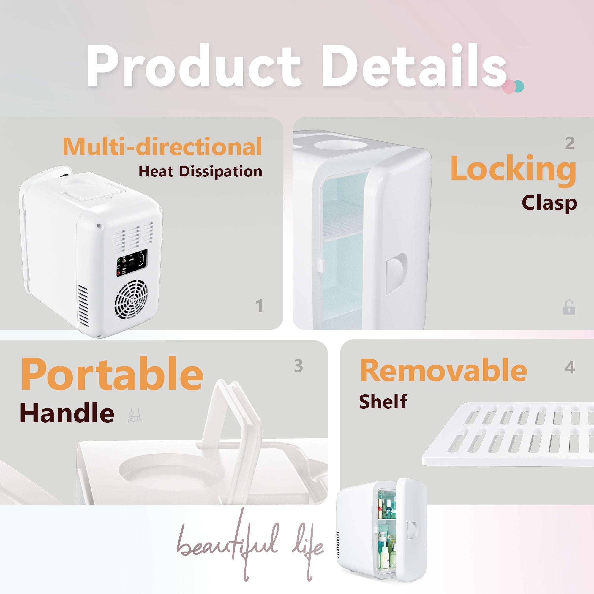 EUHOMY Mini Fridge, 4 AC/DC Small Refrigerator for Skincare, Portable Cooler and Warmer for Skin Care, Beverage, 4L Makeup Mini Fridge - Euhomy
