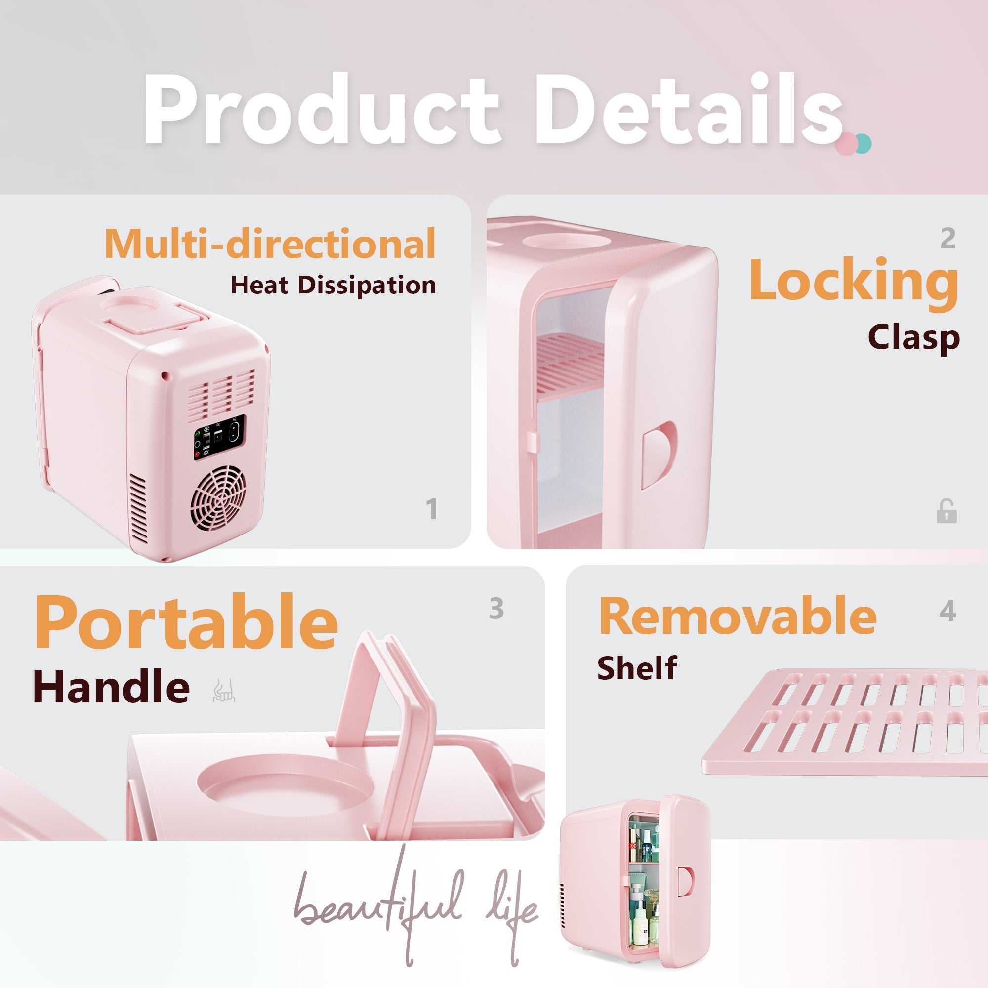 EUHOMY Mini Fridge, 4 AC/DC Small Refrigerator for Skincare, Portable Cooler and Warmer for Skin Care, Beverage, 4L Makeup Mini Fridge - Euhomy